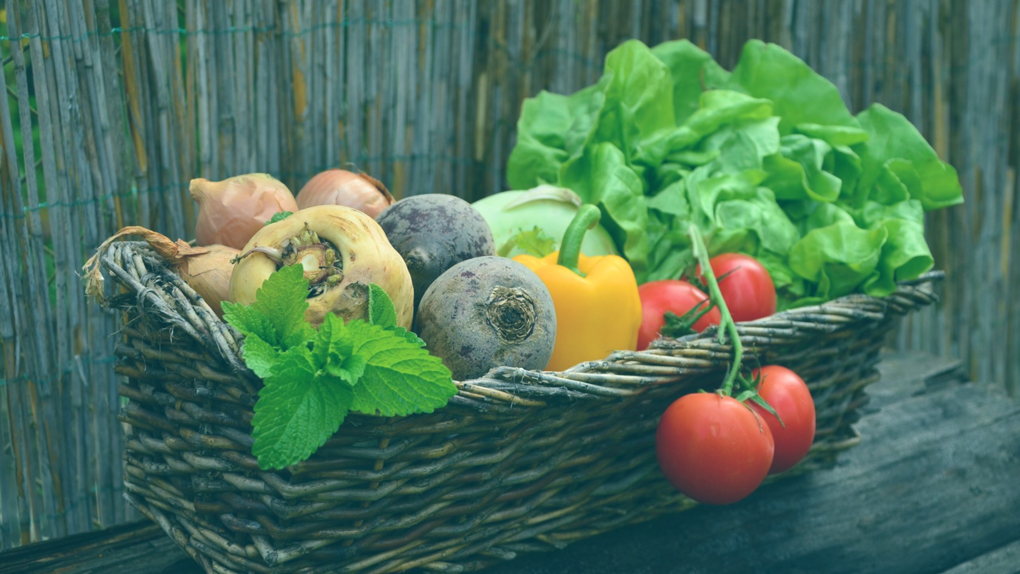 A basket of raw foods